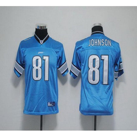 Lions #81 Calvin Johnson Blue EStitched Youth NFL Jersey