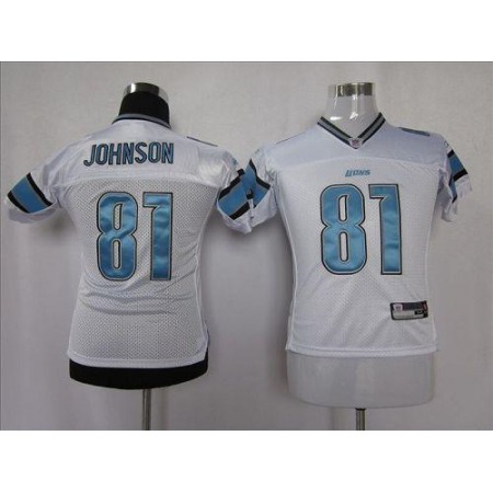 Lions #81 Calvin Johnson White EStitched Youth NFL Jersey