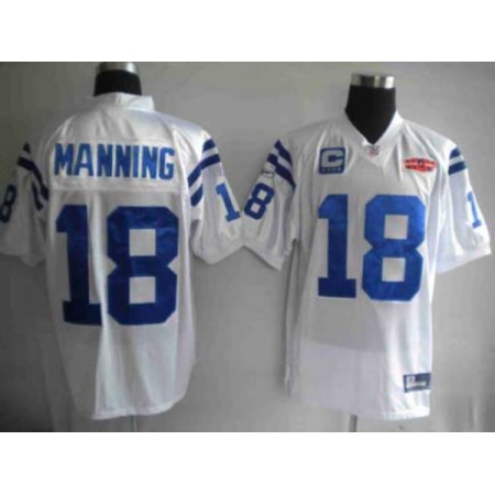 Colts #18 Peyton Manning White With Super Bowl Patch Stitched Youth NFL Jersey