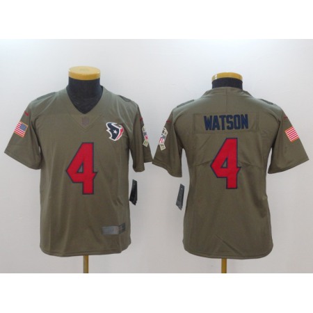 Youth Houston Texans #4 Deshaun Watson Olive Salute To Service Limited Stitched NFL Jersey