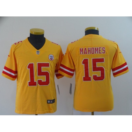 Youth Kansas City Chiefs #15 Patrick Mahomes Gold Inverted Legend Stitched NFL Jersey