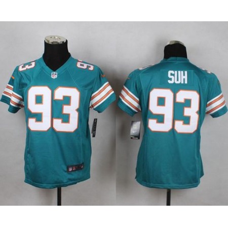 Nike Dolphins #93 Ndamukong Suh Aqua Green Alternate Youth Stitched NFL Elite Jersey