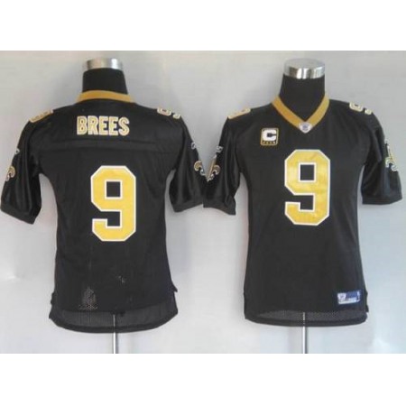 Saints #9 Drew Brees Black Stitched Youth NFL Jersey