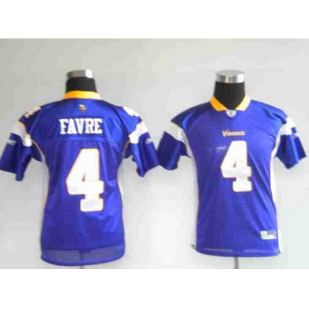 Vikings #4 Brett Favre Purple Stitched Youth NFL Jersey