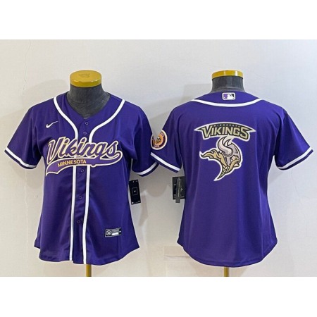 Youth Minnesota Vikings Purple Team Big Logo With Patch Cool Base Stitched Baseball Jersey