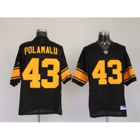 Steelers #43 Troy Polamalu Black With Yellow Number Stitched Youth NFL Jersey