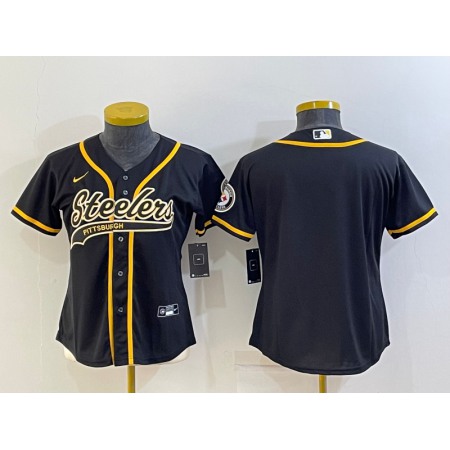 Youth Pittsburgh Steelers Blank Black With Patch Cool Base Stitched Baseball Jersey