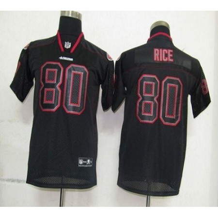49ers #80 Jerry Rice Lights Out Black Stitched Youth NFL Jersey