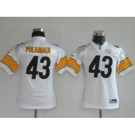 Steelers #43 Troy Polamalu White Stitched Youth NFL Jersey