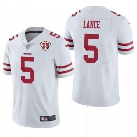Youth San Francisco 49ers #5 Trey Lance 2021 NFL Draft White 75th Anniversary Vapor Untouchable Limited Stitched Jersey