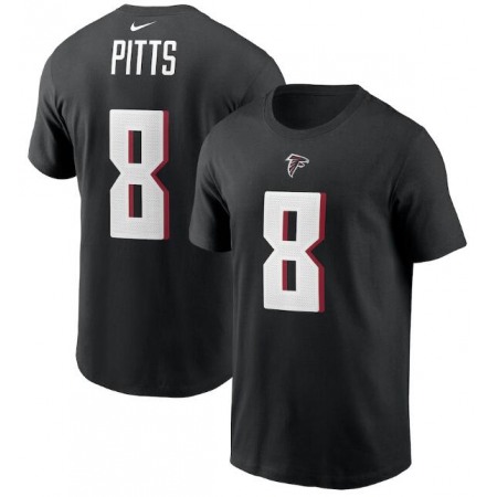 Men's Atlanta Falcons #8 Kyle Pitts 2021 Black NFL Draft First Round Pick Player Name & Number T-Shirt