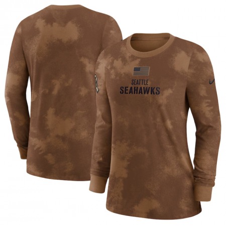 Women's Seattle Seahawks Brown 2023 Salute To Service Long Sleeve T-Shirt(Run Small)