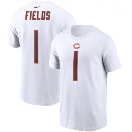 Men's Chicago Bears #1 Justin Fields 2021 White NFL Draft First Round Pick Player Name & Number T-Shirt