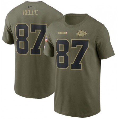 Men's Kansas City Chiefs #87 Travis Kelce 2021 Olive Salute To Service Legend Performance T-Shirt
