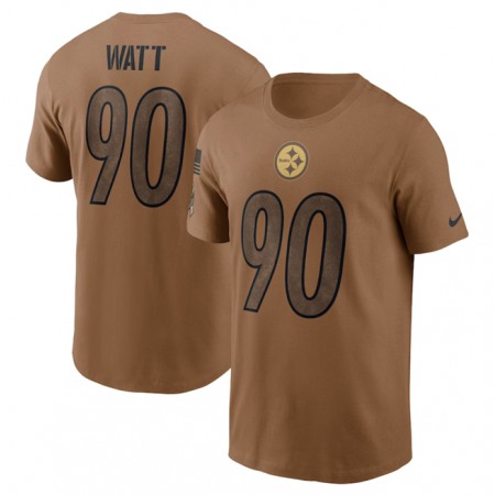 Men's Pittsburgh Steelers #90 T.J. Watt 2023 Brown Salute To Service Name & Number T-Shirt