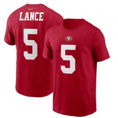 Men's San Francisco 49ers #5 Trey Lance 2021 Scarlet NFL Draft First Round Pick Player Name & Number T-Shirt