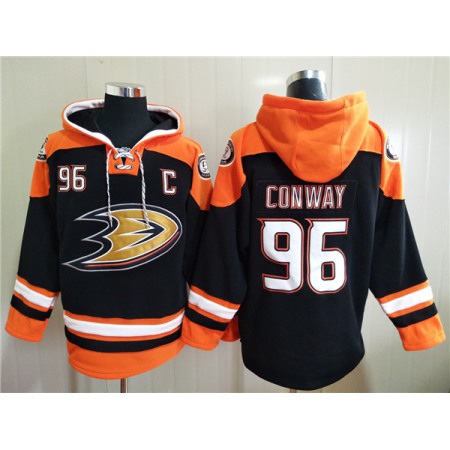Men's Anaheim Ducks #96 Charlie Conway Black Ageless Must-Have Lace-Up Pullover Hoodie