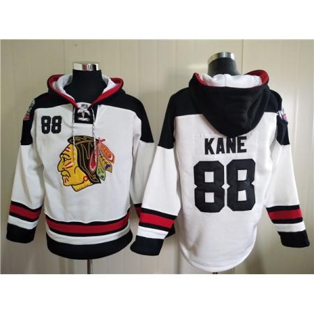 Men's Chicago Blackhawks #88 Patrick Kane White Ageless Must-Have Lace-Up Pullover Hoodie