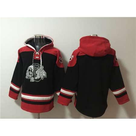 Men's Chicago Blackhawks Blank Black Lace-Up Pullover Hoodie