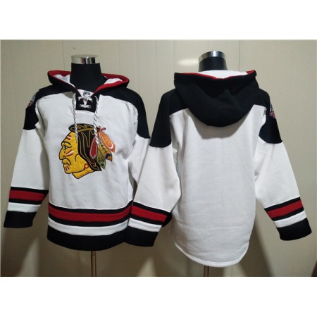 Men's Chicago Blackhawks Blank White Ageless Must-Have Lace-Up Pullover Hoodie