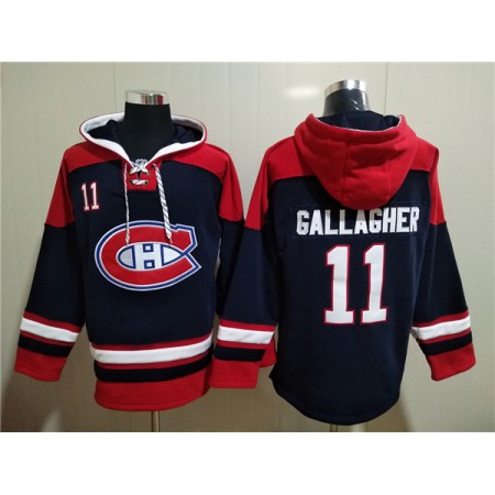 Men's Montreal Canadiens #11 Brendan Gallagher Navy/Red Lace-Up Pullover Hoodie