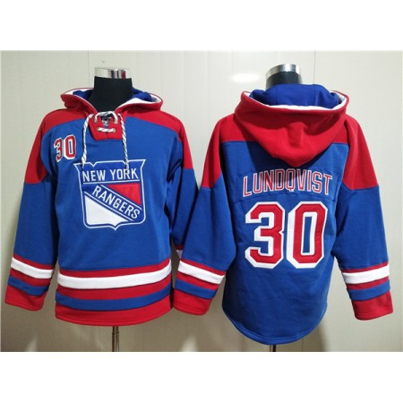 Men's New York Rangers #30 Henrik Lundqvist Blue Ageless Must-Have Lace-Up Pullover Hoodie