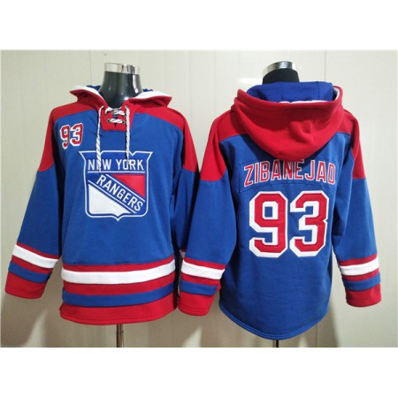 Men's New York Rangers #93 Mika Zibanejad Blue Ageless Must-Have Lace-Up Pullover Hoodie