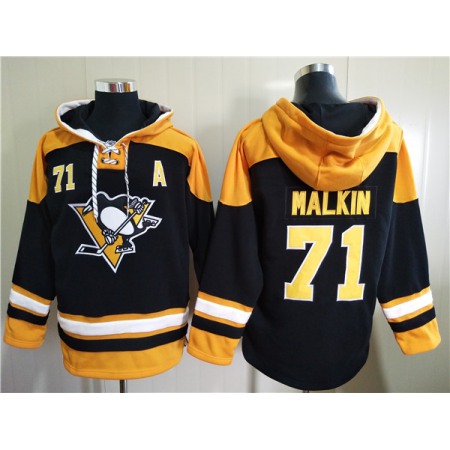 Men's Pittsburgh Penguins #71 Evgeni Malkin Black Ageless Must-Have Lace-Up Pullover Hoodie