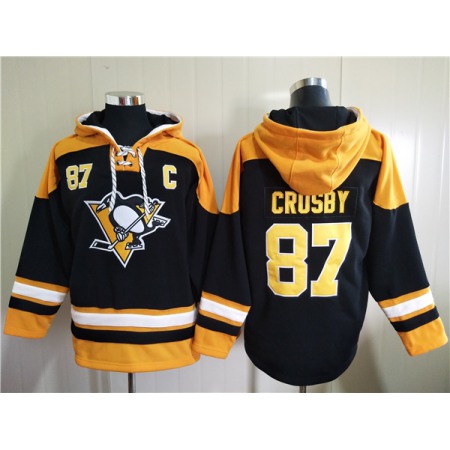 Men's Pittsburgh Penguins #87 Sidney Crosby Black Ageless Must-Have Lace-Up Pullover Hoodie
