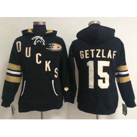 Anaheim Ducks #15 Ryan Getzlaf Black Women's Old Time Heidi NHL Hoodie