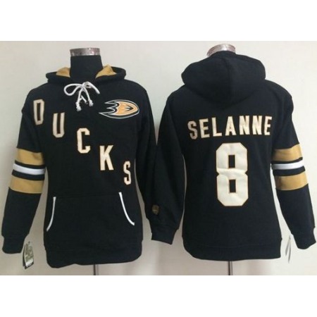 Anaheim Ducks #8 Teemu Selanne Black Women's Old Time Heidi NHL Hoodie