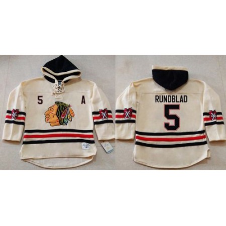 Blackhawks #5 David Rundblad Cream Heavyweight Pullover Hoodie Stitched NHL Jersey
