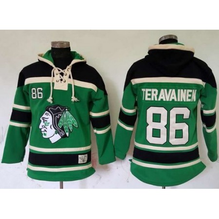 Blackhawks #86 Teuvo Teravainen Green St. Patrick's Day McNary Lace Hoodie Stitched NHL Jersey
