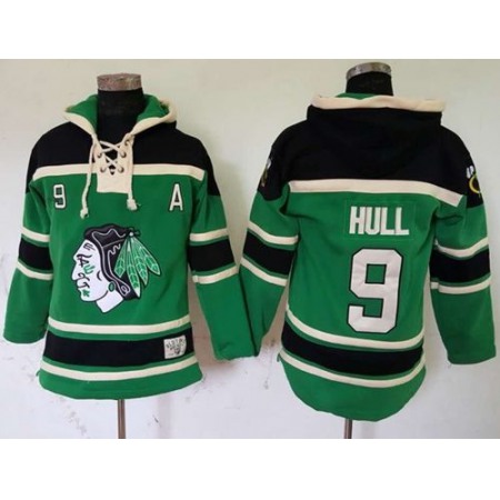 Blackhawks #9 Bobby Hull Green St. Patrick's Day McNary Lace Hoodie Stitched NHL Jersey