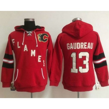 Calgary Flames #13 Johnny Gaudreau Red Women's Old Time Heidi NHL Hoodie