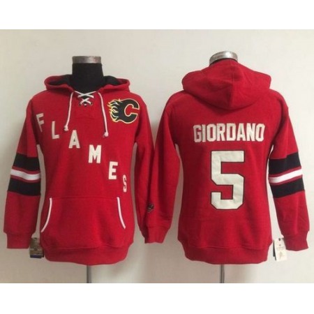 Calgary Flames #5 Mark Giordano Red Women's Old Time Heidi NHL Hoodie