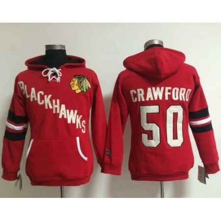 Chicago Blackhawks #50 Corey Crawford Red Women's Old Time Heidi NHL Hoodie