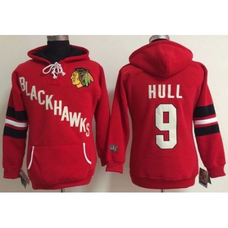 Chicago Blackhawks #9 Bobby Hull Red Women's Old Time Heidi NHL Hoodie