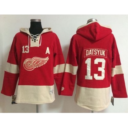 Detroit Red Wings #13 Pavel Datsyuk Red Women's Old Time Lacer NHL Hoodie