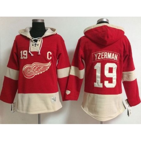 Detroit Red Wings #19 Steve Yzerman Red Women's Old Time Lacer NHL Hoodie