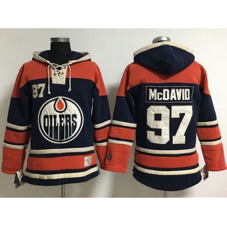 Edmonton Oilers #97 Connor McDavid Navy Blue Women's Old Time Lacer NHL Hoodie