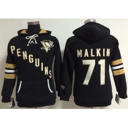 Pittsburgh Penguins #71 Evgeni Malkin Black Women's Old Time Heidi NHL Hoodie