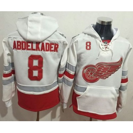 Red Wings #8 Justin Abdelkader White Name & Number Pullover NHL Hoodie
