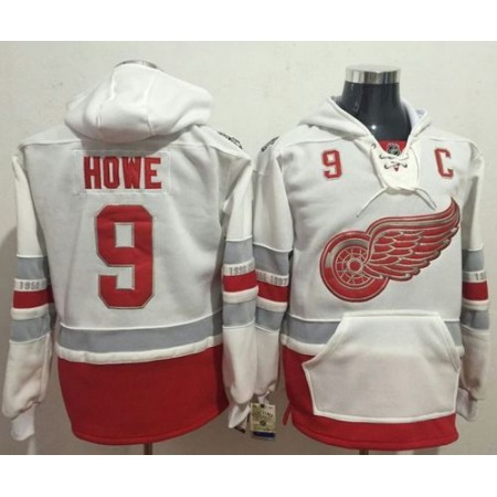 Red Wings #9 Gordie Howe White Name & Number Pullover NHL Hoodie