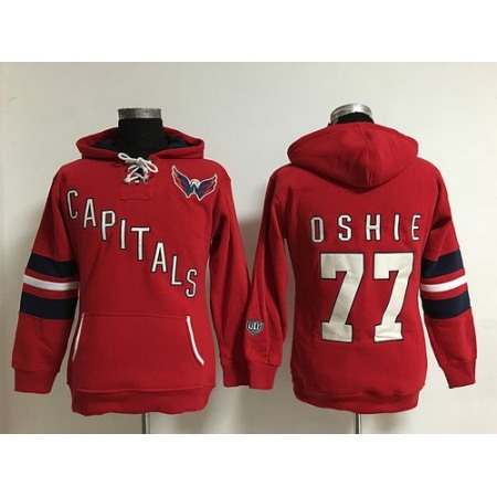 Washington Capitals #77 T.J Oshie Red Women's Old Time Heidi Hoodie NHL Hoodie