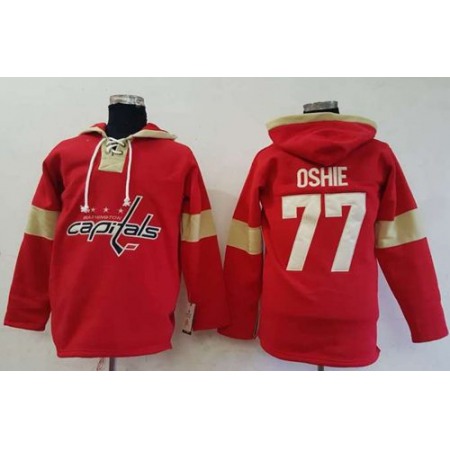 Capitals #77 T.J Oshie Red Pullover Hoodie Stitched NHL Jersey