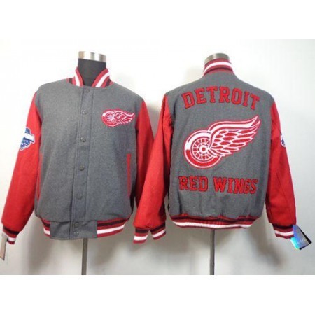 Detroit Red Wings Blank Satin Button-Up Grey NHL Jacket