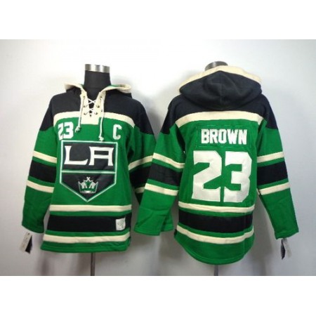Kings #23 Dustin Brown Green St. Patrick's Day McNary Lace Hoodie Stitched NHL Jersey