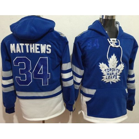 Maple Leafs #34 Auston Matthews Blue Name & Number Pullover NHL Hoodie