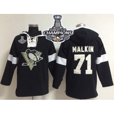 Penguins #71 Evgeni Malkin Black 2016 Stanley Cup Champions NHL Pullover Hoodie